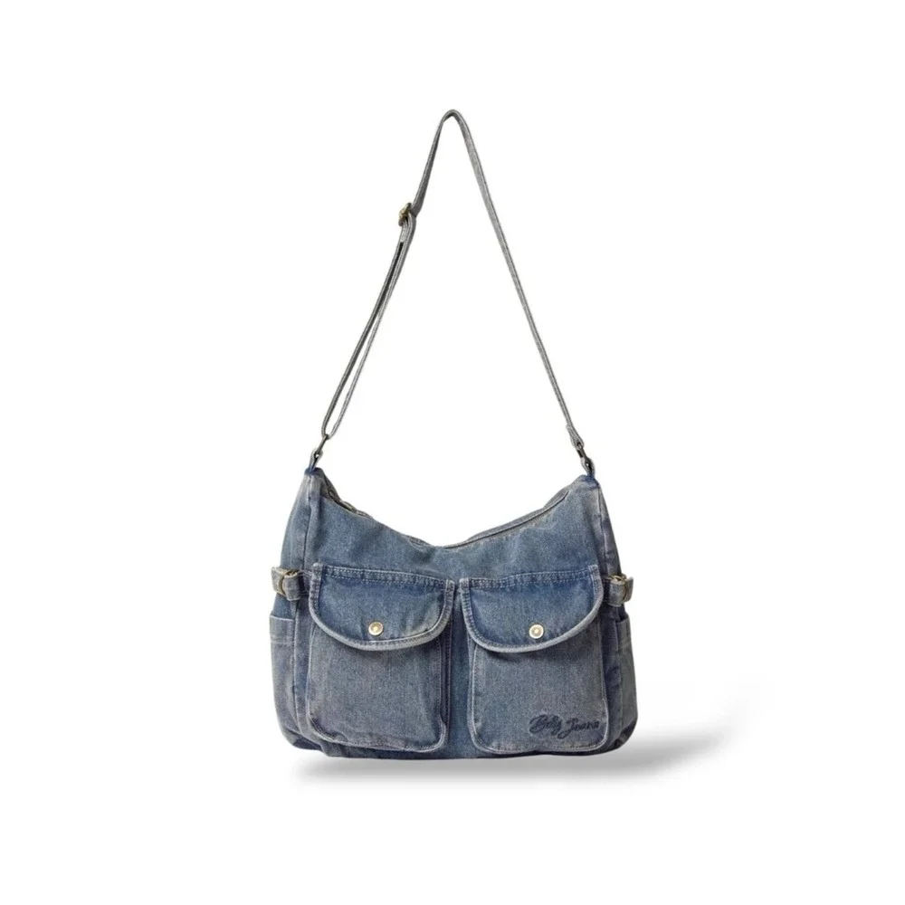 BDG Oversized Denim Shoulder Bag Blue Y2K Cargo Pockets NWT